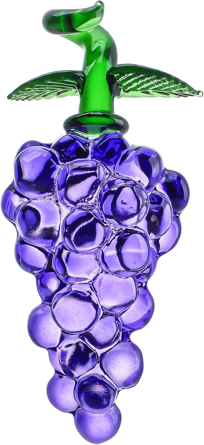 Handmade Glass Purple Grape Figurine Collectibles Crystal Fruit Ornament Decoration Art Glass Grape Miniature for Home Office Birthday for Mum