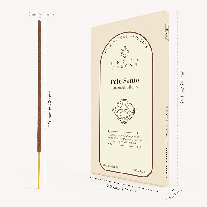 Palo Santo Incense Sticks, Organic Hand Dipped 100 Sticks with Natural Herbs & Aromatic Ingredients, Burn Time 45 to 60 Minutes, Incense for Positivity, Yoga, Meditation, Relaxation, Spiritual Gift