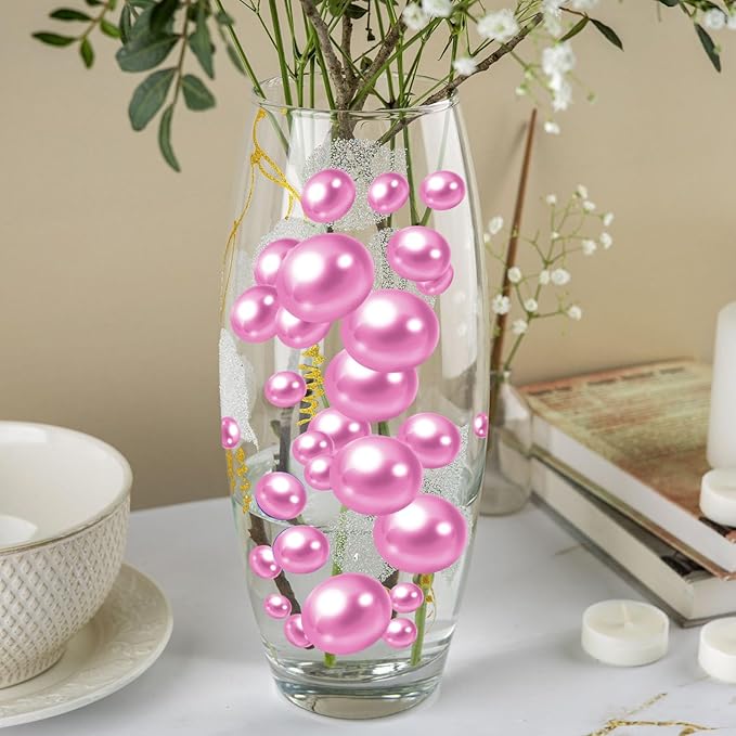 100PCS Dark Purple Faux Pearls Beads for Centerpiece Vases, Vase Filler Faux Pearls, No Holes Filler Beads for Party Anniversary Birthday Wedding Table Decor, 14/20/30mm