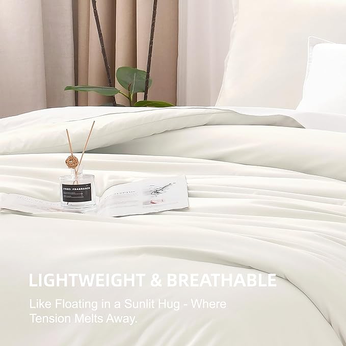 Litanika Comforters Twin XL Size Ivory, 2 Pieces Lightweight Solid Bedding Set & Collections, All Season Fluffy Bed Set (68x92 Inches Comforter & 1 Pillowcase)