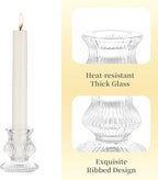 Hewory Glass Taper Candle Holders: 10PCS Clear Candle Holder Candlestick Holders, Crystal Ribbed Candle Sticks Holder Decor for Table Centerpiece Wedding Advent Wreath Christmas Thanksgiving Dinner