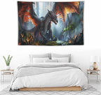 Dinosaur Tapestry Dragon Tapestries Fabric Wall Hanging Aesthetic Space Indoor Outdoor Wall Art Tablecloth Bedspread Decoration for Boy’s Bedroom Dormitory Living Room Home Decor 60"x90"