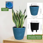 Dexceder 9x8 Inches Self Watering Planter Indoor Outdoor, Inner Pot Design, Thickened Table Flower Plant Pot with Water Level Indicator (Peacock Blue Gradient)