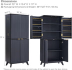 OKD Fluted Kitchen Pantry, 72" Tall Mid Century Modern Storage Cabinet with Adjustable Shelves & Door Organizer, Wood Cabinet for Kitchen, Living Room, Dark Grey