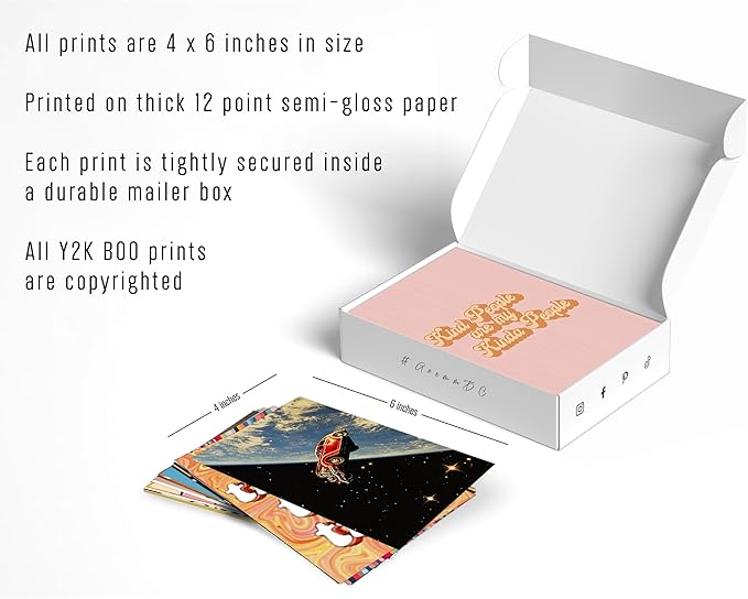 Y2K BOO Hippie Aesthetic Wall Collage Kit – 50 Multicolor Boho Retro Photos, 4"x6" Semi-Gloss Prints for Teen Girls Dorm Room Decor, Vintage 70s Wall Art, Birthday & Graduation Gift