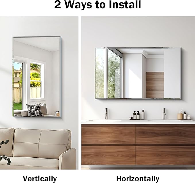 Beveled Bathroom Mirror, 24x40 Large Frameless Mirrors for Over Sink, Upgraded Shatterproof Beveled Frameless Vanity Mirror for Bathroom,Bedroom,Living Room and Entryway