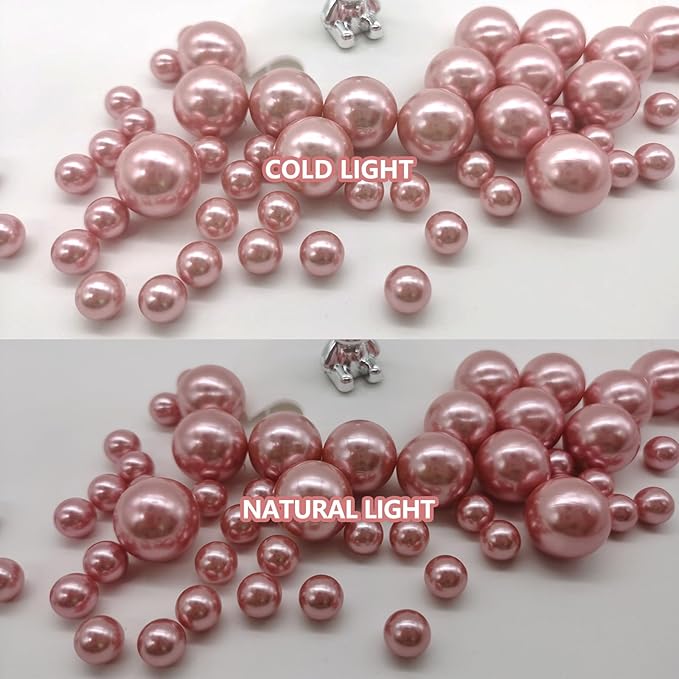 100PCS Dark Pink Faux Pearls Beads for Centerpiece Vases, Vase Filler Faux Pearls, No Holes Filler Beads for Party Anniversary Birthday Wedding Table Decor, 14/20/30mm