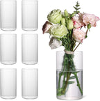 Glass Ribbed Cylinder Vases Pack of 6, Clear Ribbed Vases for Centerpieces Wedding Decoration, 6 Inch Tall Clear Flower Vase in Bulk, Hurricane Floating Candle Vase for Party Home Decor