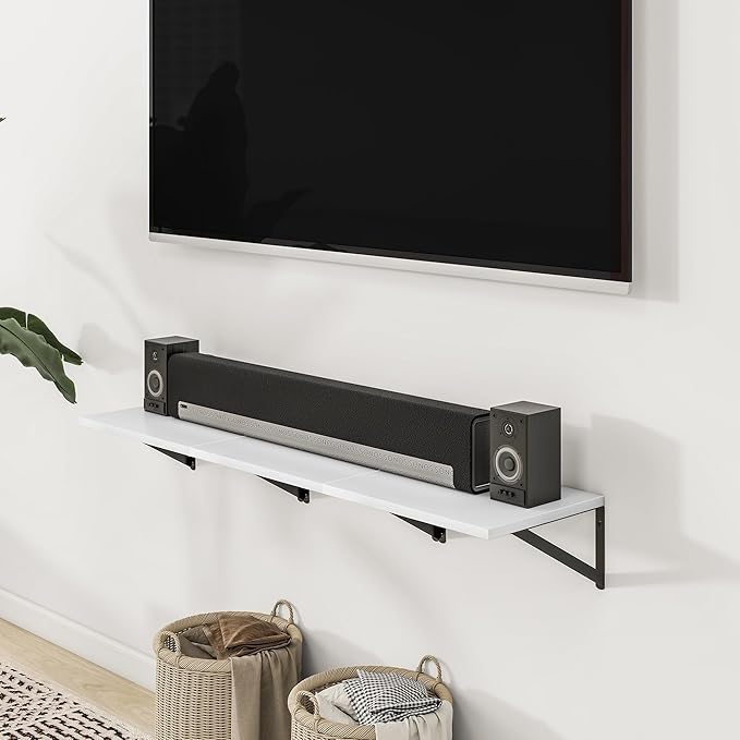 Heimlove Deep Floating Shelves for Wall, 12 Inch Deep Floating Shelves Set of 3, 16W x 12D Wood Wall Shelves, Wide Wood Shelves with Metal Bracket for Living Room, Kitchen, Office, Bedroom - White