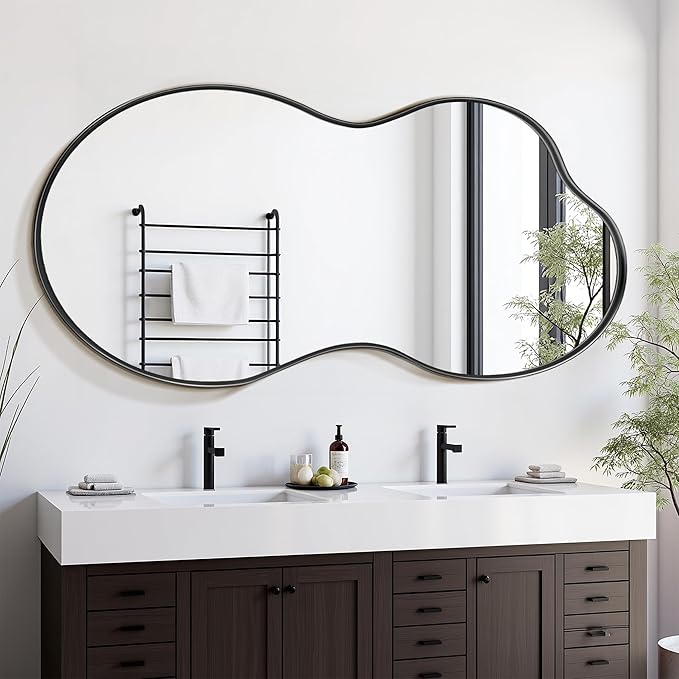 Suidia Irregular Wall Mirror, 40"x26" Bathroom Mirror Asymmetrical Mirrors Artistic Mirrors Decorative for Living Room Bedroom Bathroom Hallway Entryway, Black, Cloud Style