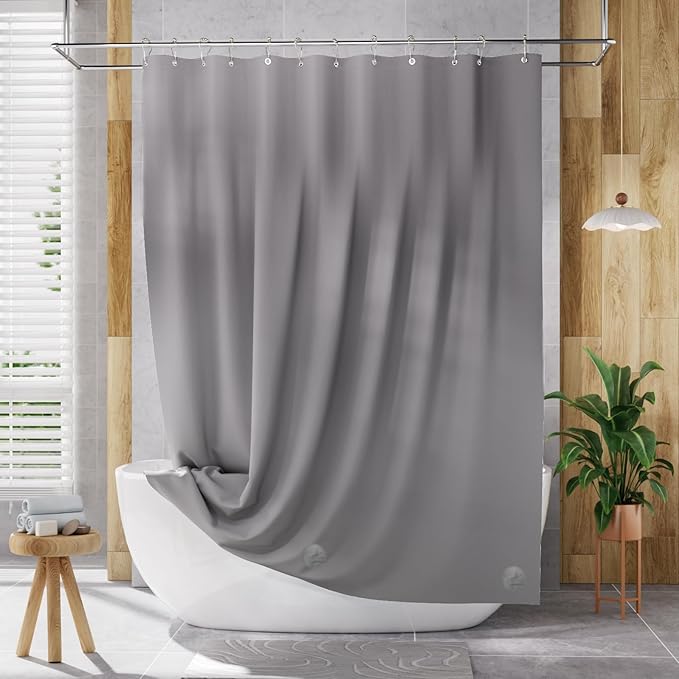 AmazerBath Shower Curtain Liner, 72x78 Grey Shower Curtain Liner, Cute Plastic Shower Curtain Liners, Lightweight Waterproof PEVA Gray Shower Curtains for Bathroom with Magnets and 12 Grommet Holes