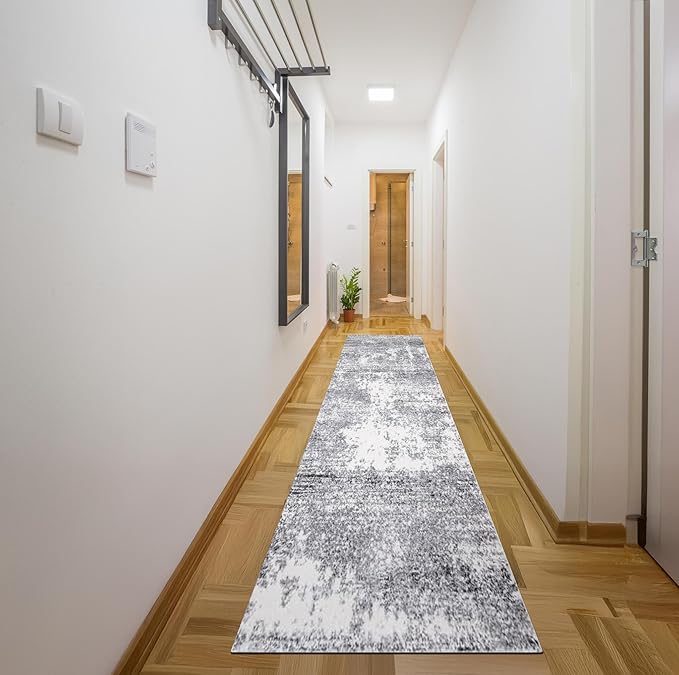 Keen Home Design Area Rugs - 2x20 Non-Shedding, Abstract Rugs for Kitchen, Living Room, Bedroom, Dining Room, Entryway - Size: 2'8" x 20', Abstract Cream/Grey