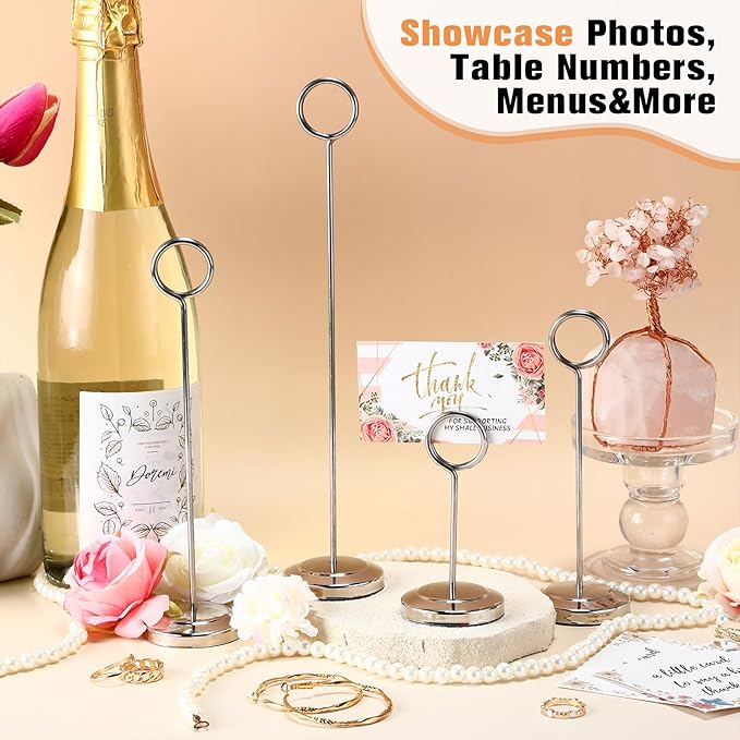 20 Pcs Table Number Holders 4/6/8/10 Inch Place Card Holder Stands Wire Photo Clips Metal Table Card Stands for Centerpieces, Photos, Food Signs, Birthdays, Weddings (Silver)