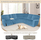 Arfntevss Sectional Recliner Couch Covers Velvet Washable Corner Sectional Sofa Cover for Reclining Stretch Soft Thick L Shape Recliner Slipcover Set (5 Seat with 1 Console Cover, Light Blue)
