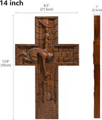 BGCOPPER Crucifix Wall Cross Handmade Wooden Cross with Hook, Christian Wall Art Jesus Wall Cross Gifts for Church Home Room Decor Christmas Cross - 14 Inch