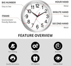 Wall Clock Modern 8 Inch Battery Operated Silent Non Ticking Small Analog Clock Decorative for Living Room Office Home Bedroom Kitchen Bathroom(Silver)