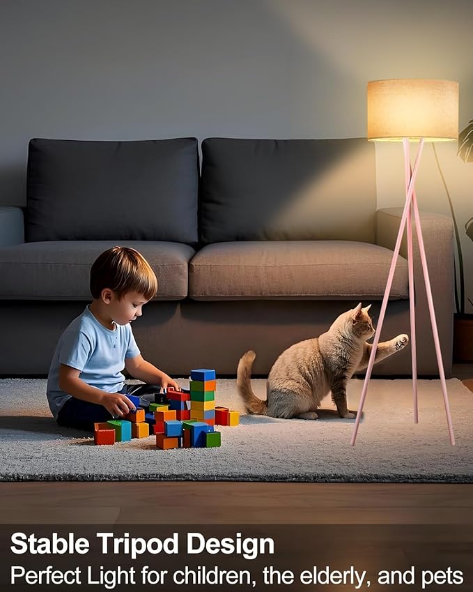 Lightdot Pink Tripod Floor Lamp, Modern Floor Lamps for Living Room, Standing Lamp with Linen Shade, E26 Bulb Included, 66" Tall Floor Lamp for Bedroom, Home Office