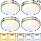 4-Pack 12 Inch Dimmable LED Ceiling Lights, 36W 2700K/3000K/4000K/5000K/6500K Adjusted Flush Mount Ceiling Light, 3200LM Super Bright Brushed Nickel Lighting Lamp Fixture for Bedroom Bathroom Dining