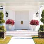 16 Bundles Artificial Boxwood Flowers Outdoor UV Resistant, 13.5" Fall Faux Greenery for Porch Planters Thanksgiving Decor - Fake Plants for Garden, Fireplace, Front Door(Wine Red)