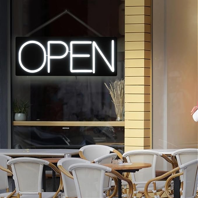 32 Inch White Minimalist LED Neon Open Sign for Business Storefront Window Glass Door Retail Shop Store Bar Salon Restaurant (12V/2A)