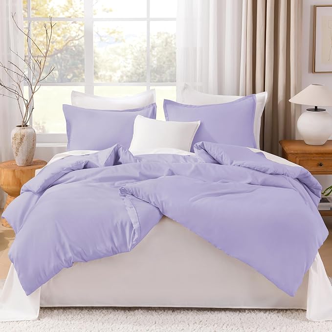 Litanika Lavender Purple Comforter Full Size, 3 Pieces Lightweight Solid Bedding Comforter Set, All Season Fluffy Bed Set (79x90In Comforter & 2 Pillowcases)