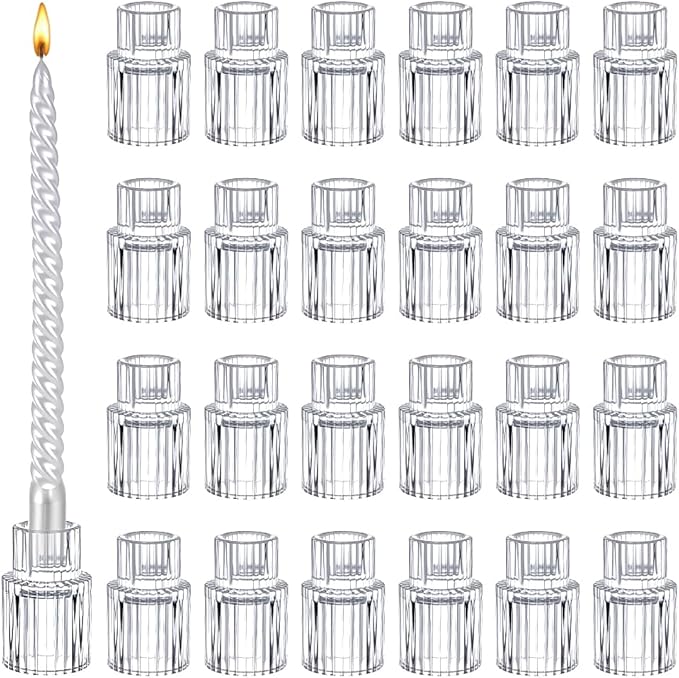 24 Pcs Taper Glass Candlestick Holders, Small Candle Stick Holder Wedding Decor Table Centerpiece Bulk for Christmas Party Living Room Dinner Home Bridal Showers Decorations