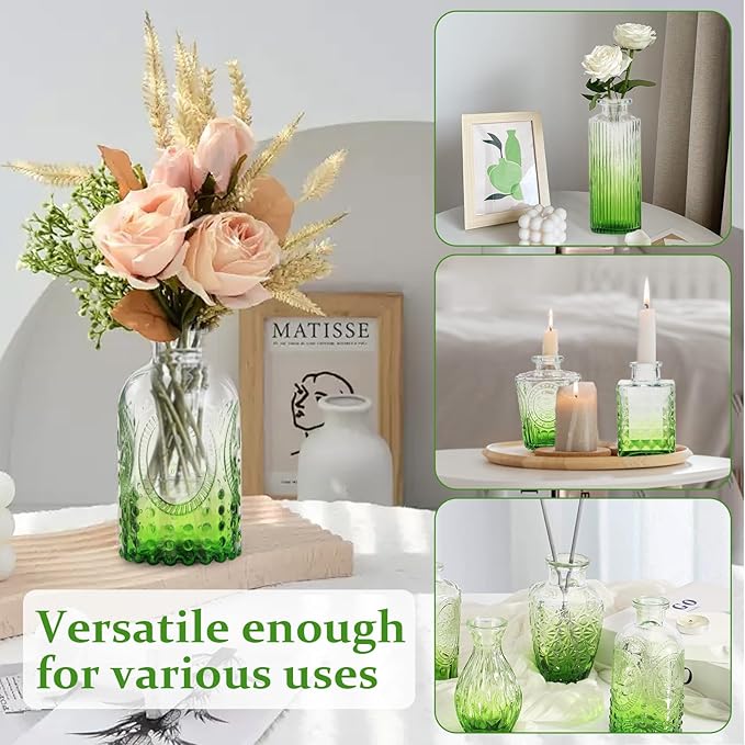 RUCKACE Bud Vases in Bulk 22 Green Glass Small Vases Flower Vase Bulk for Centerpiece Table Wedding Decorations Home Decor Party(Gradient Green 22 Pack)