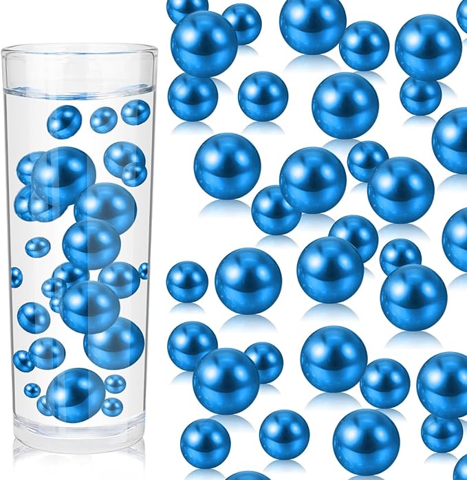 200PCS Blue Faux Pearls Beads for Centerpiece Vases, Vase Filler Faux Pearls, No Holes Filler Beads for Party Anniversary Birthday Wedding Table Decor, 10/14/20/30mm