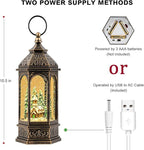 Christmas Snow Globe Lantern Lighted Church Musical Snow Water Lantern Swirling Glittering Home Decoration and Gift, Battery Operated or USB Powered