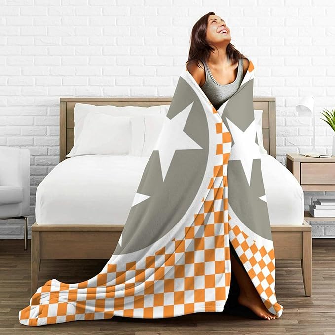 HGOD DESIGNS Tennessee Throw Blanket Ultra Soft Warm All Season Tennessee Orange Grey Star Flag Decorative Fleece Blankets for Bed Chair Car Sofa Couch Bedroom 50"X60"
