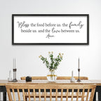 ZZJJHYWGQ Dining Room Bless The Food Before Us Wall Decor Kitchen Christian Sign 40"X15" Christian Grateful Farmhouse Large Catholic Wooden Frame Wall Hanging Art (Black)