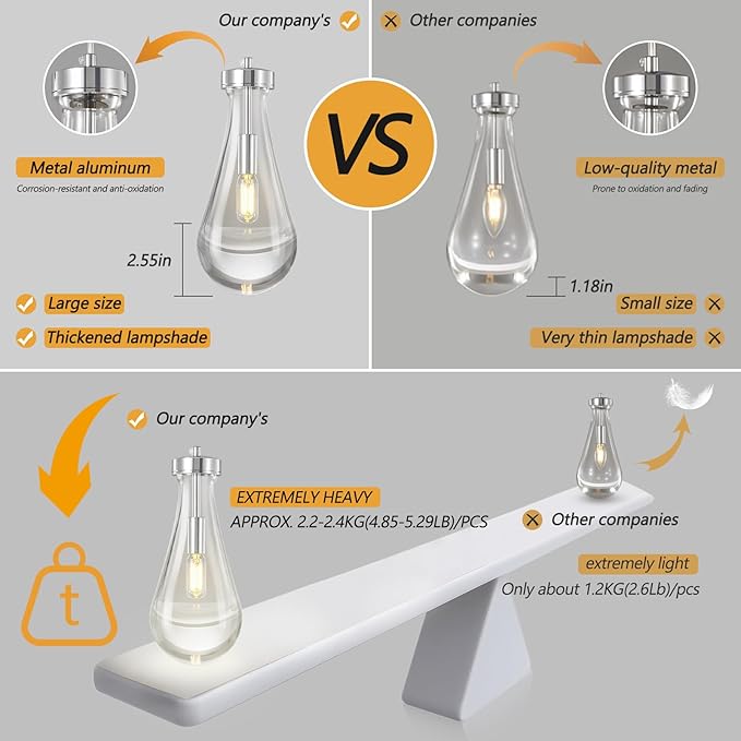 Raindrop Pendant Lights Kitchen Island Teardrop Chrome Hanging Light Fixtures Clear Solid Glass Pendant Light Modern Chandeliers for Dining Room Porch Corridor Living Room(3-Light)