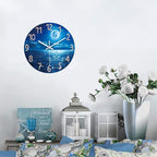 XFM Large Wall Clock Battery Operated 20 Inch Moon Lake Clock for Living Room Analog Blue Wall Clock Silent Non Ticking