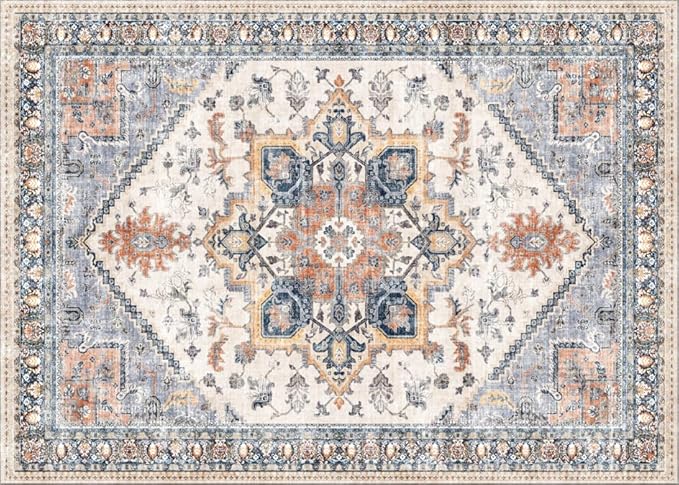 Runner 2x6 Runners for Hallways Runner-Rugs for Bedroom Soft Kitchen Machine Washable Vintage Oriental Floral Medallion Laundry Rug Non Slip Blue Rust