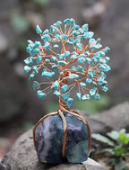 Crocon Howlite Green Turquoise Gemstone Money Tree with Fluorite Rough Wire Wrapped Base | Feng Shui Bonsai | Ornament Figurine | Chakra Balancing | Reiki Crystal Healing | Spiritual | Decor Size 5-6"