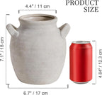 Ceramic Flower Vase Home Decor - Farmhouse Table Vases with Handle Living Room Decoration Vintage Decorative Aesthetic for Shelf Coffee Dining Desk House Bookshelf Fireplace (7.1" Rustic)