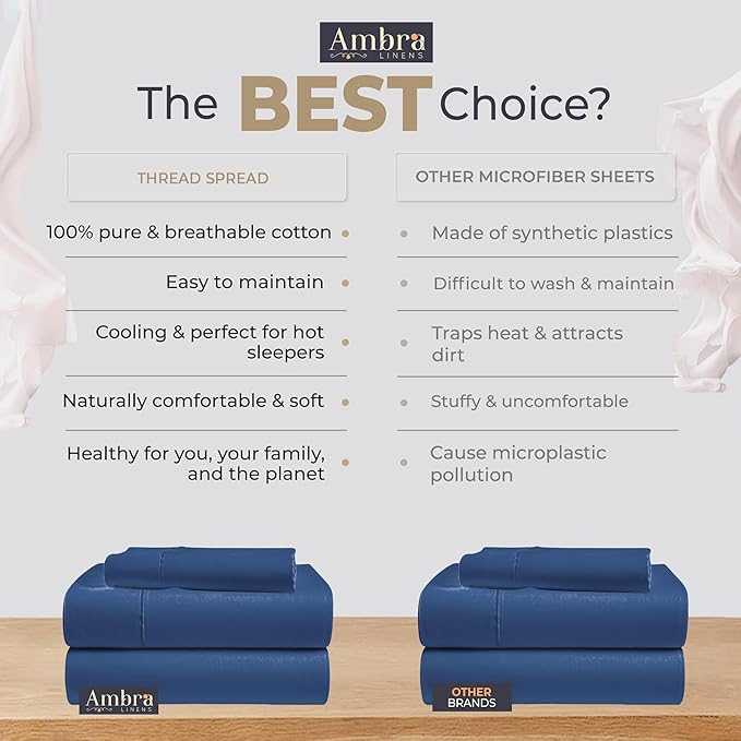 Tencel Sheets 3 Piece for Twin XL Bed - 100% Eucalyptus Lyocell Twin XL Sheets Set - Soft, Cooling & Breathable for Hot Sleepers - 16” Deep Pockets Hotel Quality Bedding Set - Navy