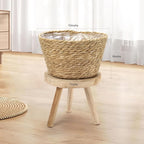 Athaliah Plant Basket Set of 3, Indoor Woven Planter Baskets with Plastic Liner, Water Hyacinth and Corn Husk Decorative Pots for Rustic Home & Floor Plant Decor (Natural Color-3)