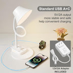BOHON LED Desk Lamp for Home Office, Fully Dimmable Bedside Lamps with USB A and C Charging Port, 5 Colors Reading Lamp with Night Light, Auto Timer, Table Lamp for College Dorm Room White