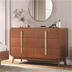 Dresser for Bedroom with 6 Drawers,Mid Century Modern Dresser with Storage,47" Wide Chest of Drawers with Metal Handles,Large Wood Drawer Organizer for Bedroom,Living Room,Hallway,Cherry