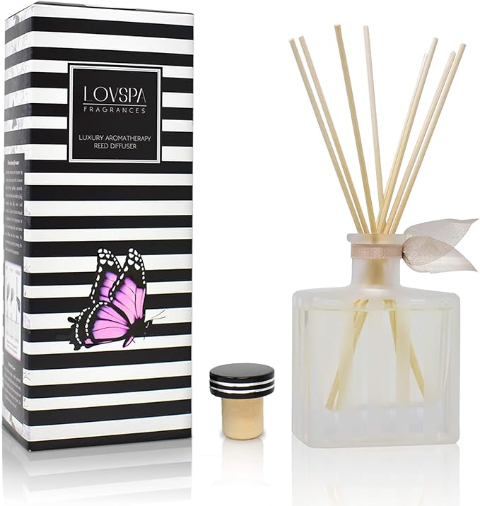 LOVSPA Reed Diffuser Set, Vanilla & Patchouli Scented Oil Diffuser with Sticks, Home Fragrance Accessories for Bathroom Shelf Decor, Aroma Diffusers for Home or Office Fall Decor, USA Made