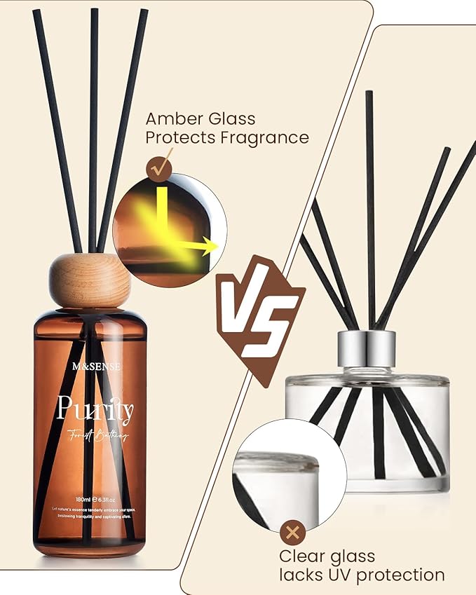 M&SENSE Seasalt Coconut Reed Diffuser: 6.3 fl oz Non-Toxic Aroma Set with Sticks, Light & Subtle Fragrance, Long-Lasting Natural Essential Oil Gifts for Bedroom, Shelf Decor & Small Spaces