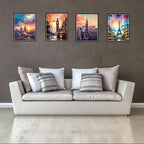 Boho Wall Art Decor, London, Tower of Pisa, Paris, Eiffel Tower,Roman Colosseum,City Wall Decor Art ,Modern Landscape Wall Art for Living Room Bedroom Prints Poster ,8x10 Inch Set of 4,Unframed