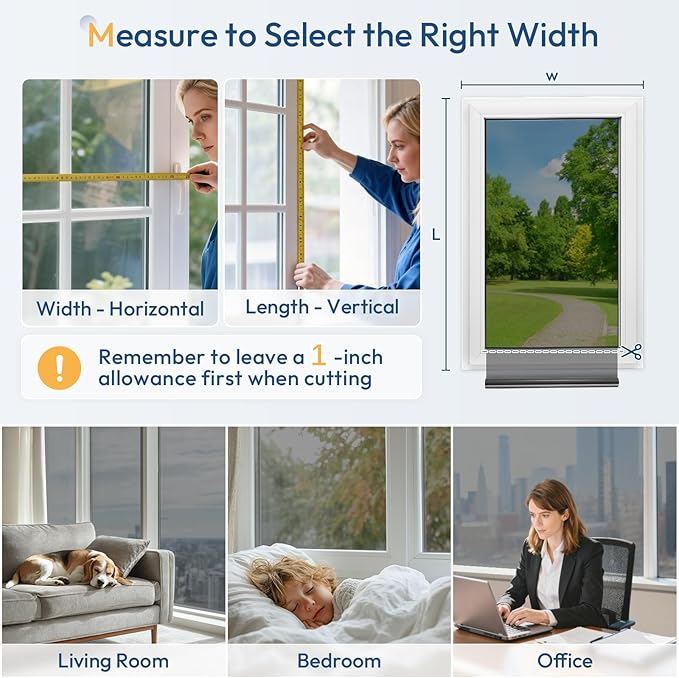 rabbitgoo Window Tint for Home One Way Privacy Window Film See Out Not in Heat UV Blocking Reflective Removable Static Cling Mirror Decorative House Glass Covering, Black Silver, 35.4 Inch X 6.5 Feet