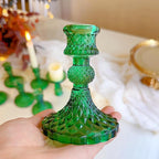 Glass Candlestick Holder,Striped Taper Candle Holders,Set of 6 Candle Stand for Table Centerpieces, Home Decor,Weddings,Festival and Parties (Green Dimond Pattern)
