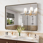 Bronze Bathroom Mirror 48x30 Inch, Brushed Bronze Metal Frame Mirror for Wall, Rounded Rectangle Bathroom Vanity Mirror with Tempered Glass, Anti-Rust, Horizontal/Vertical