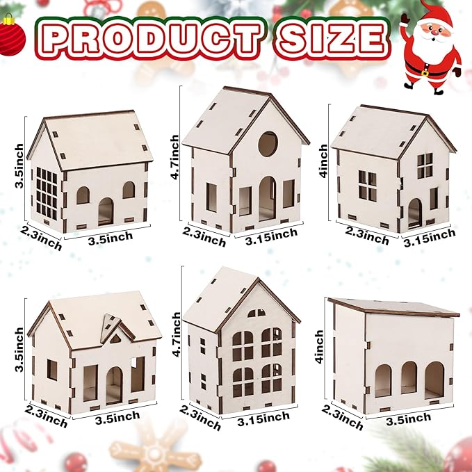 Hiboom 24 Pcs DIY Christmas Village Sets Wood Village Houses Christmas Mini Wooden House Crafts Gift for Winter Xmas Party Decorations