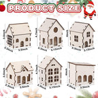 Hiboom 12 Pcs DIY Christmas Village Sets Wood Village Houses Christmas Mini Wooden House Gift for Winter Xmas Party Decorations
