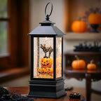 10'' Halloween Snow Globe Lantern Lighted Musical Water Lantern Spooky Pumpkin and Witch' s Black Cat Combo with Swirling Glitter, Battery Operated or USB Powered