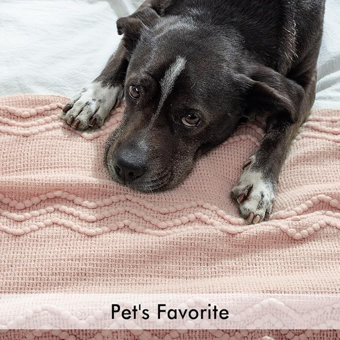 MIULEE Light Pink Knitted Throw Blanket for Couch Bed, Boho Textured Cozy Woven Decorative Farmhouse Blanket with Tassels for Sofa Chair Living Room 50"x60"